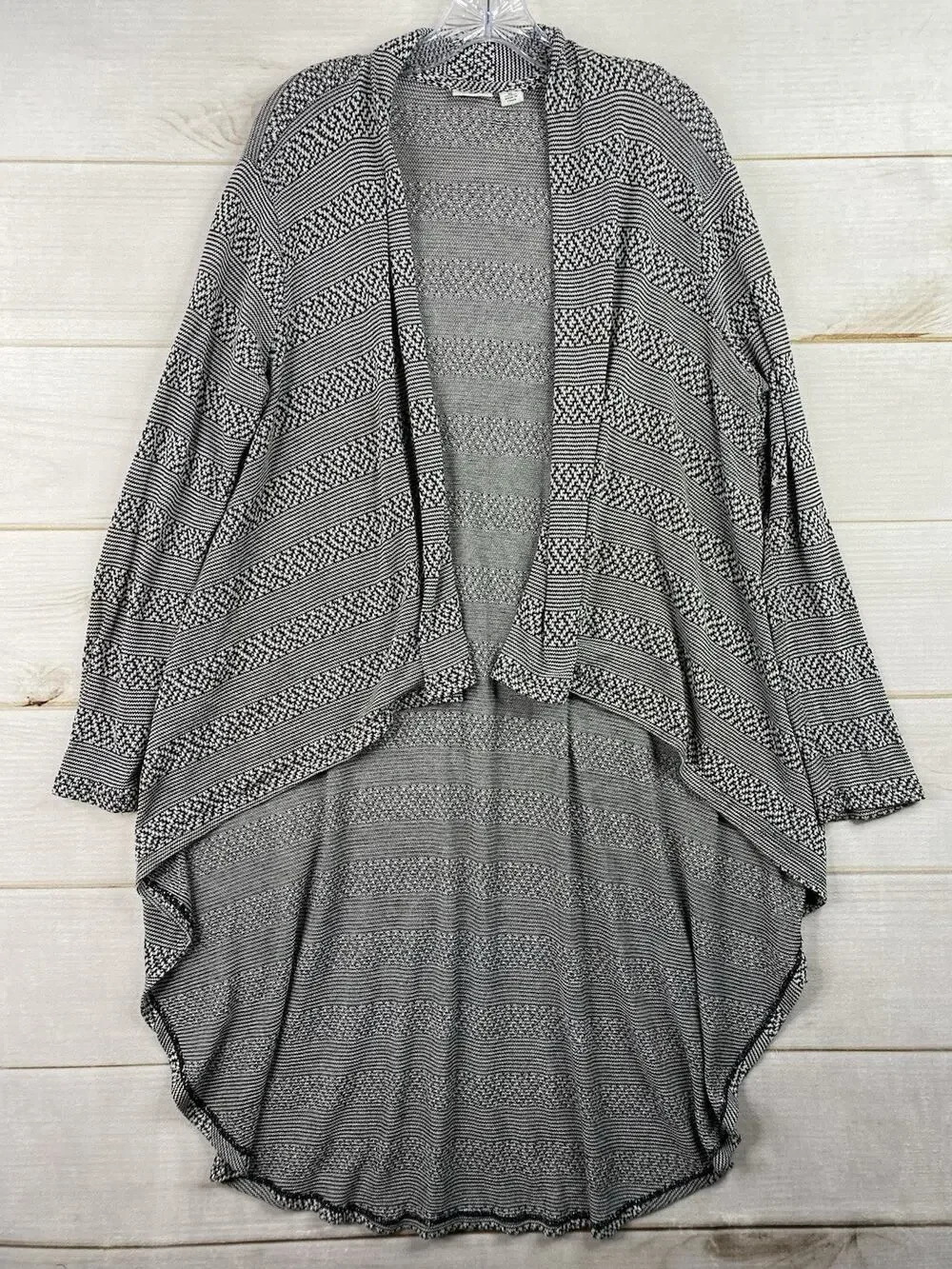 CATO Women’s Open Front Cardigan Sz XL Black White Geometric Stripe Draped Knit